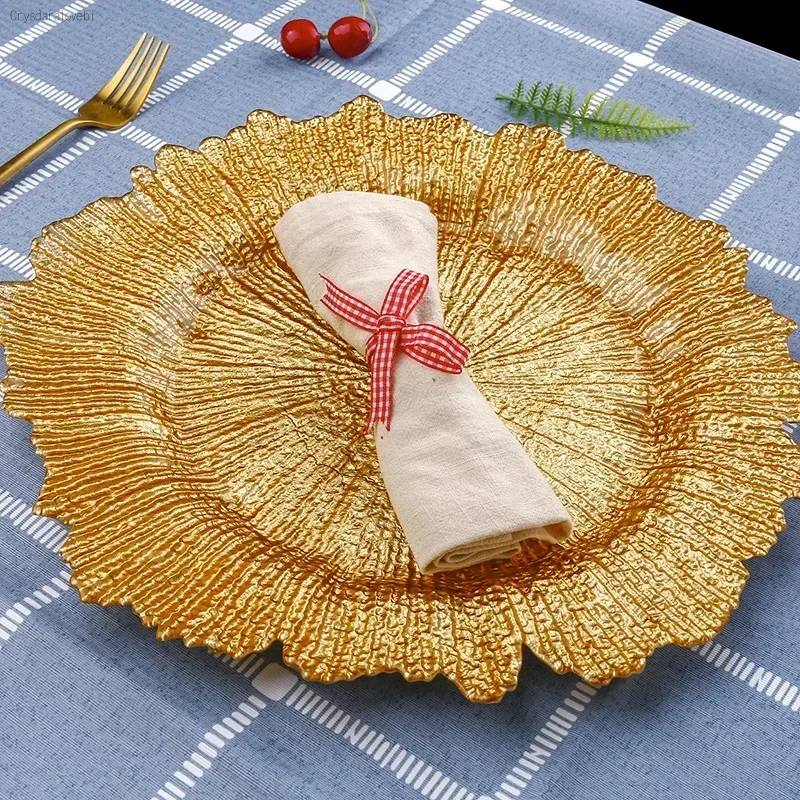 100pcs Reef Charger Plate Plastic Decorative Gold Silver Dinner Serving Wedding Christmas Decor Table Place Settin