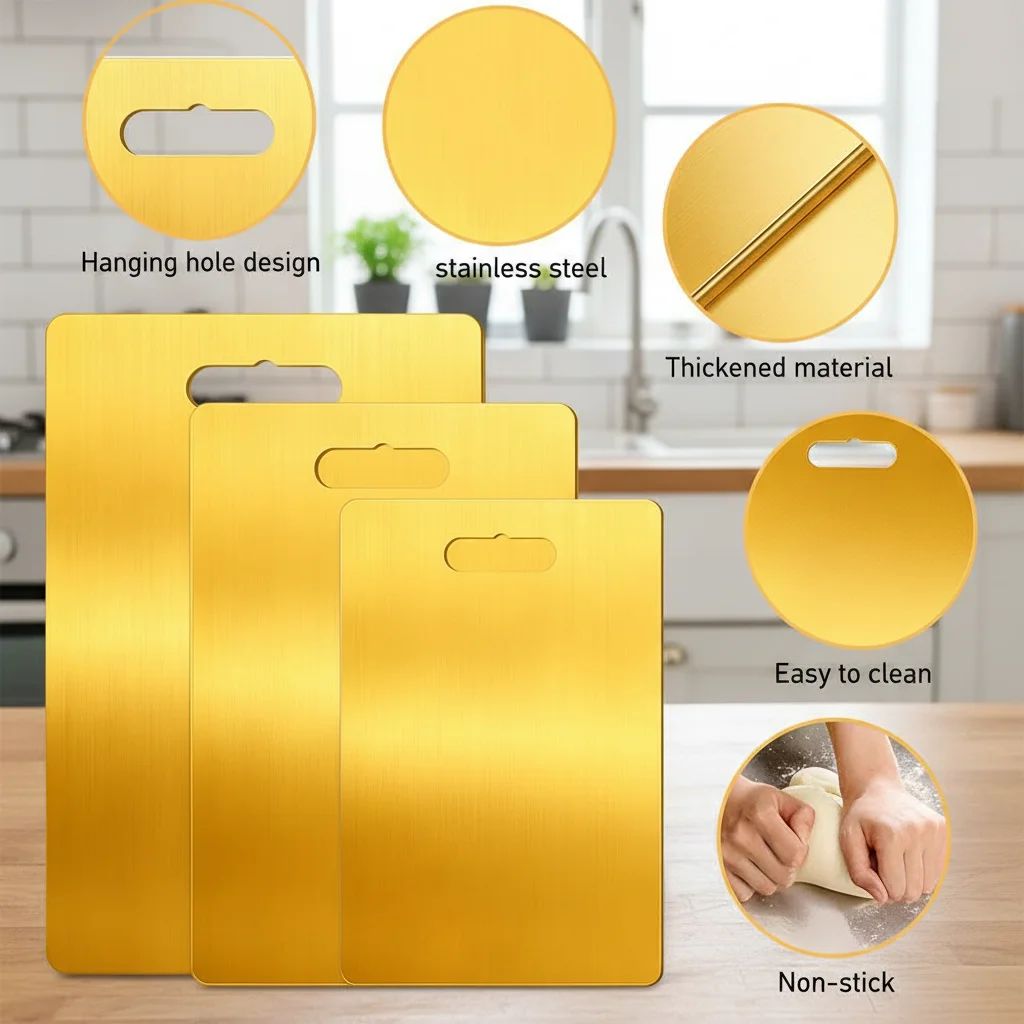 

NEW Cutting Boards for Kitchen Stainless Board Steel Thickened Double Sided Food Grade Portable Fruit Meat Chopping