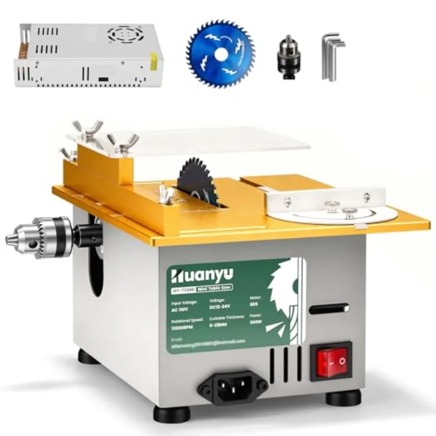 

Мини-настольная пила 300 Вт с прецизионным подъемным лезвием, для хобби и деревообработки, глубина реза 1,14 дюйма, многофункциональная для резки и полировки