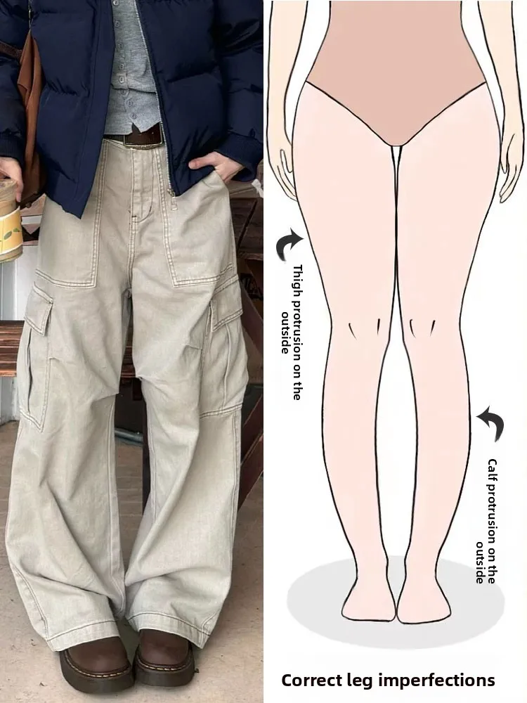 

Винтажные американские рабочие джинсовые брюки свободного кроя с широкими штанинами, повседневные брюки для мужчин и женщин с множеством карманов, высокая талия, длинные.