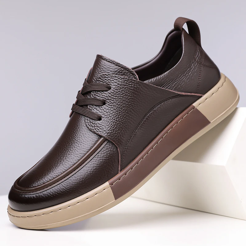 

Men's Autumn New Arrival Black Leather Shoes - Breathable Thick-Sole Stylish Sneakers, Casual & Sporty, Versatile & Lightweight