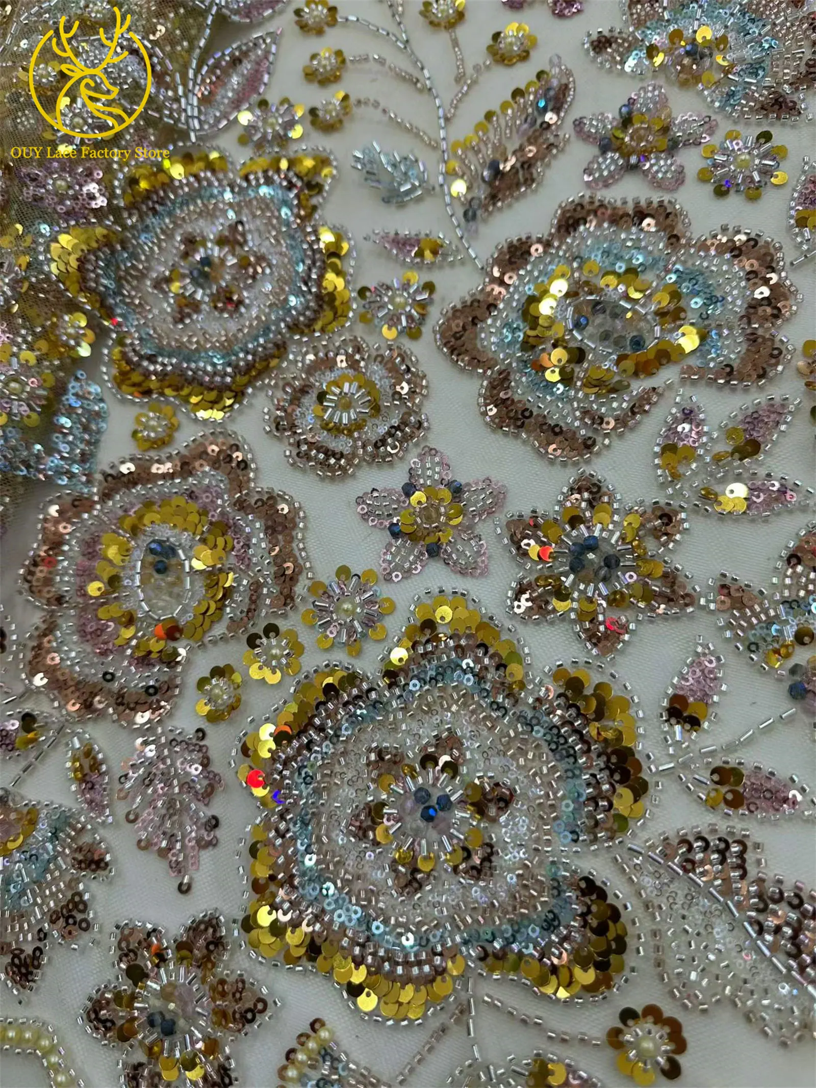 2026 Modische Afrikanische Bräutigam-Spitzenstoffe mit Stickerei und Perlen, 5 Yards Französischer Tüll mit Pailletten, Nigerianischer Spitzenstoff für Hochzeitskleider – Detail 8