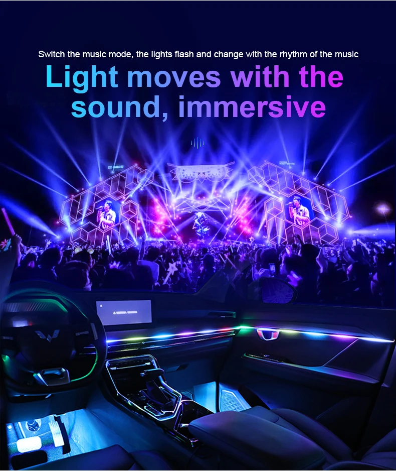 18 in 1 64 Farben RGB Symphony Auto Umgebungslicht Innenraum Acrylführung LED-Streifen Licht Dekoration Atmosphärenlampe durch APP-Steuerung – Detail 4