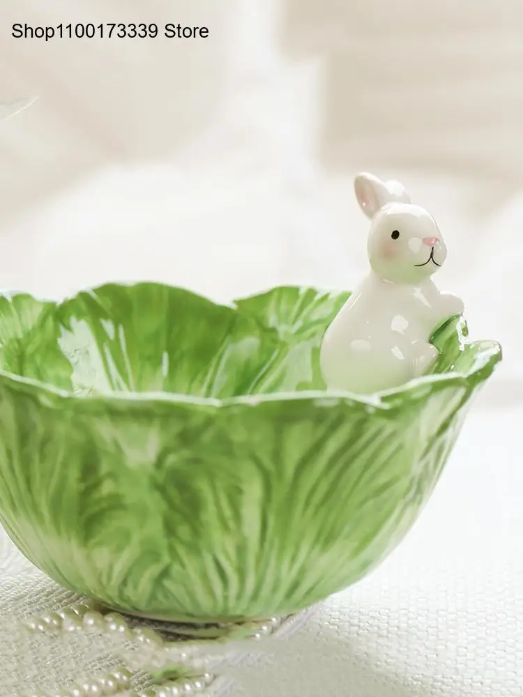 Cute Rabbit Ceramic Bowl Kids Cutlery Kitchen Fruit Bowl Salad Dessert Breakfast Cereal Bowl Easter Decorations