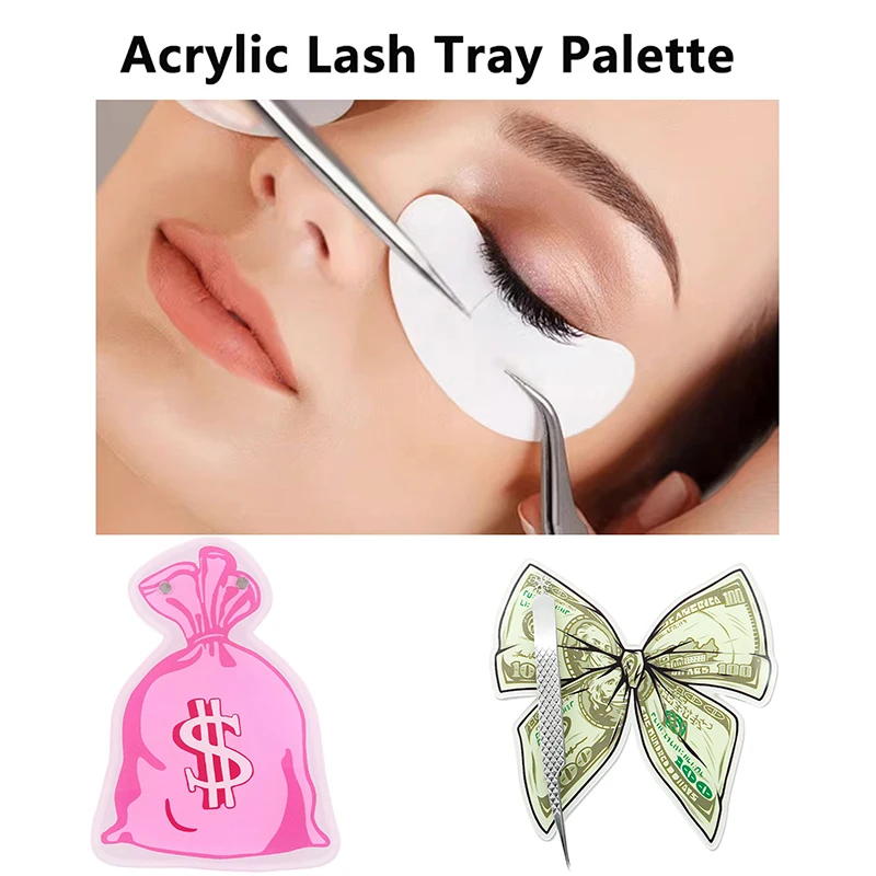 Acrylic Dollar Bag Dollar Bow Pattern Shape False Eyelash Tray Stand Holder Eyelash Extensions Hand Plate Eye Lash Grafting Tool