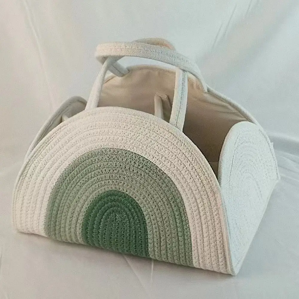 Nappy Organizer Multifunctional Baby Diaper Bag with Handle Folding Woven Basket Large Capacity Cotton Rope Mommy Handbag Women