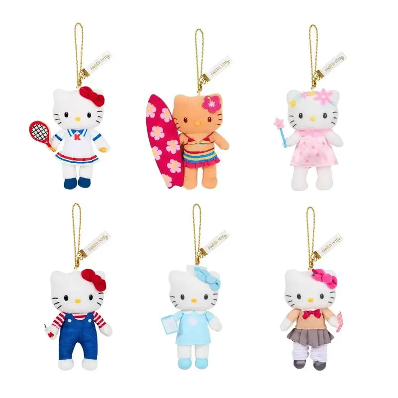 Hello Kitty Long Leg Plush Toy Keychain Black Skin Sanrio Kt Cat Soft Stuffed Doll Pendant Car Key Ring Backpack Bag Decor Kid G