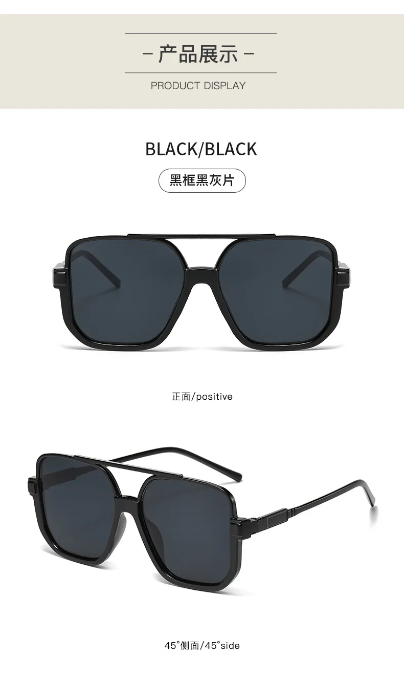 Retro Big Half Frame Damen Quadratische Sonnenbrille Schwarz Rund Coole Herren Sonnenbrille Einteilige Designer Pilot Sonnenbrille für Damen – Detail 16
