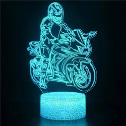 Nighdn Motorcycle Riding 3D Illusion Night Lamp for Children LED Bedside Night Light Birthday Christmas Gift for Boys Room Decor