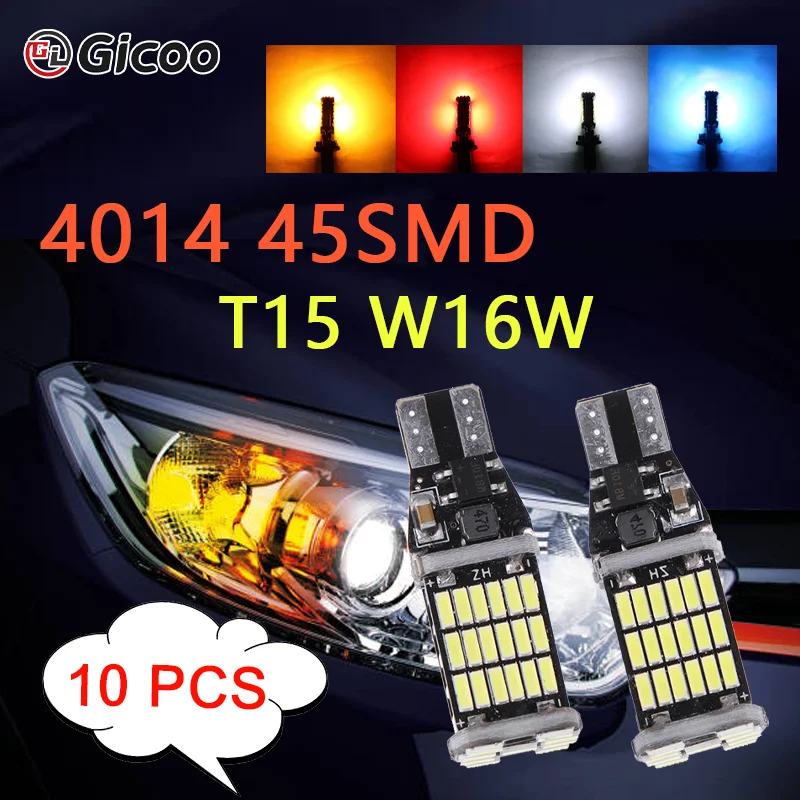 GICOO 10PCS Led W16W T15 Super Bright 1200LM Replace For Car Reversing Light Canbus Error Free Backup Reverse Light