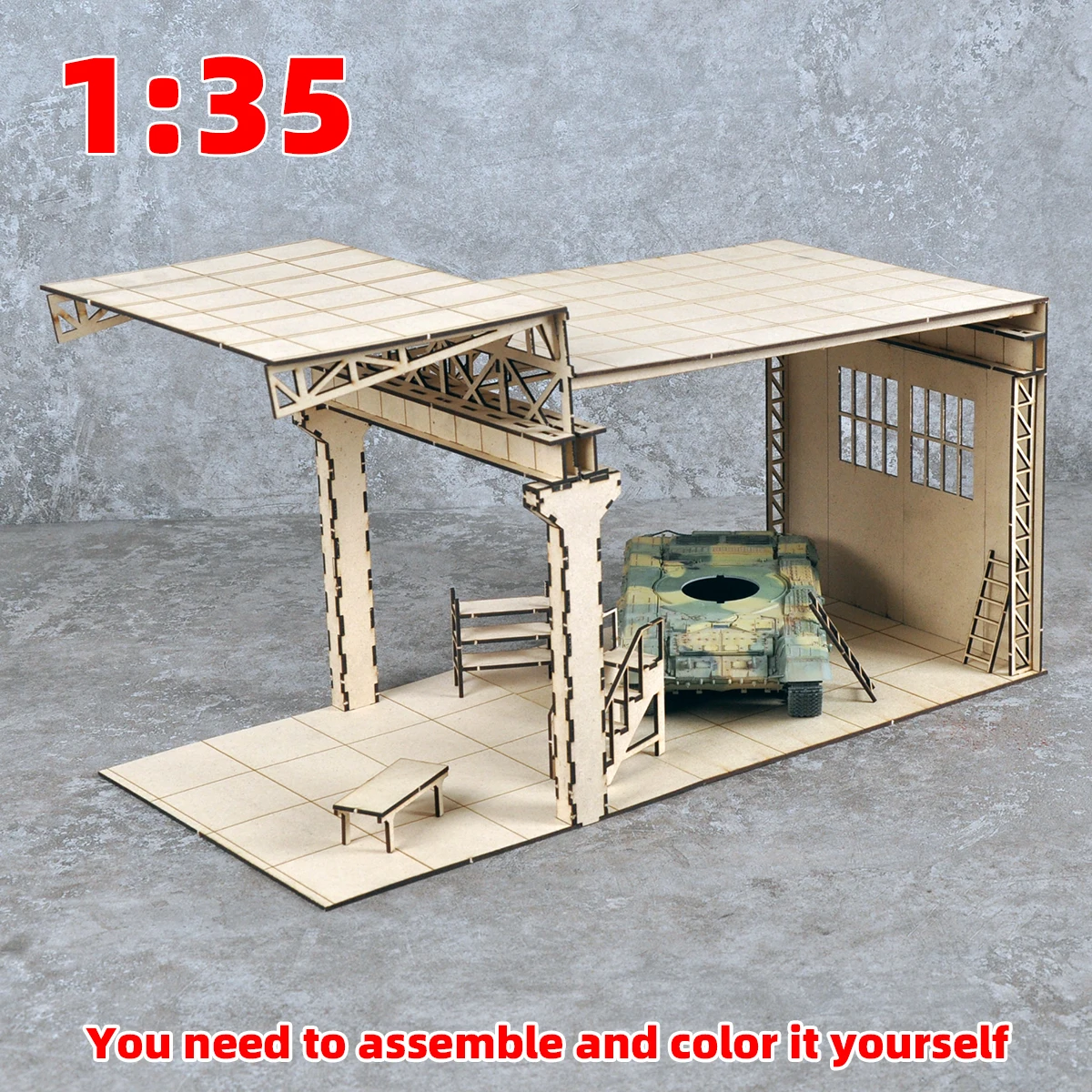Architekturmodell-Bausatz Sandtisch Fabrikhalle Reparaturwerkstatt Depot Scheune Miniatur-Diorama Maßstabsmodell-Bausatz 1/35 – Detail 5