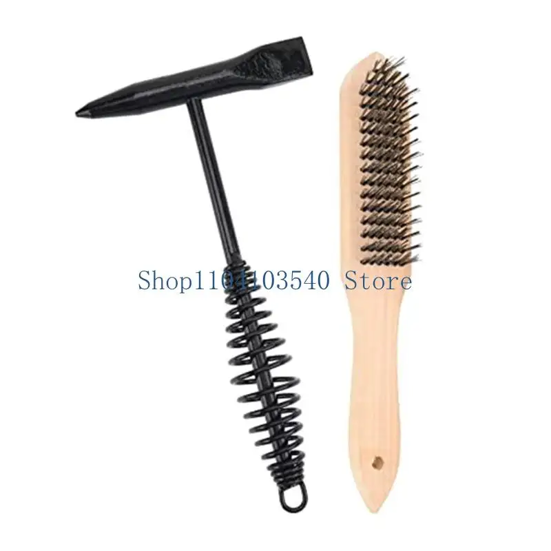 

02DC Welding Chipping Hammer with Coil Spring Handle + Steel Wire Brush for Weldings