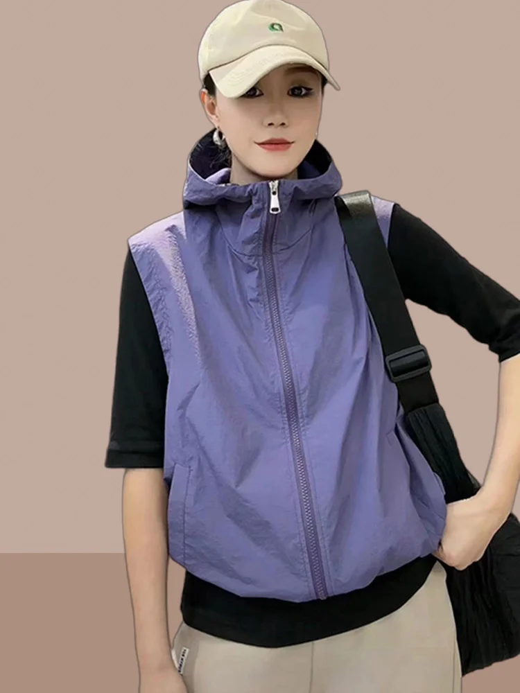 Fashionable Ladies' Summer New Style Sun Protection Vest Top Layered Wear  Size Outerwear Zipper Closure Pure Color Commu...
