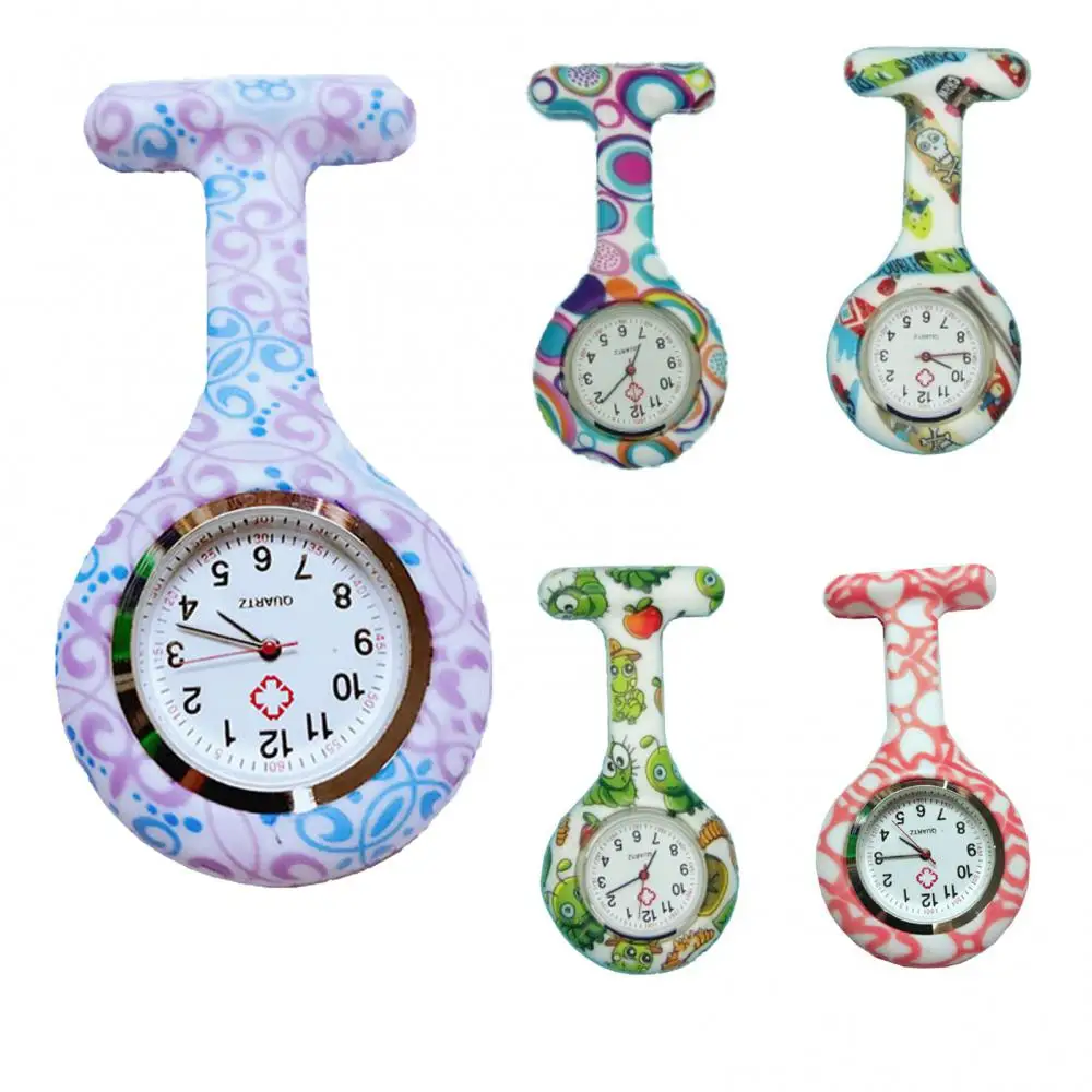 Mini reloj de enfermera de silicona con Clip Fob, broche de cuarzo colgante, reloj de bolsillo con estampado de moda, médico, Unisex