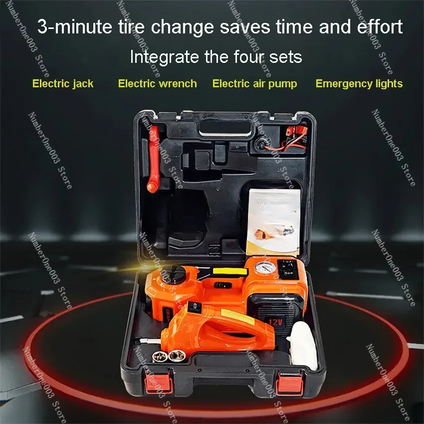 Electric Hydraulic Car Jack with Inflator Pump, 5Ton, 4 in 1, 12V, LED Light, Tire Repair Tool