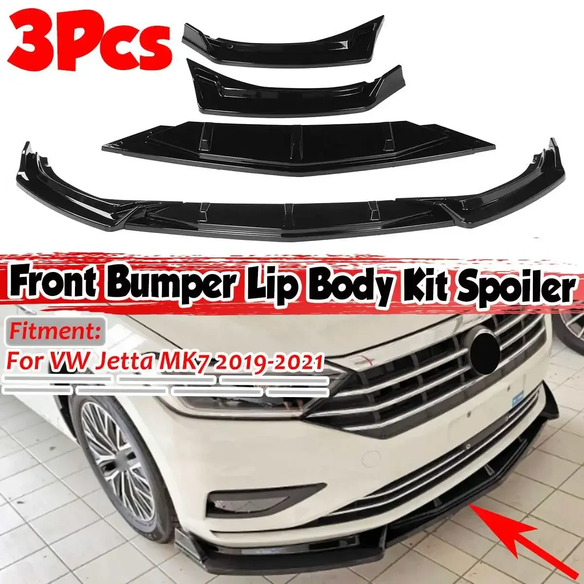 

MK7 3xCar Front Bumper Lip Deflector Lips Splitter Diffuser Body Kit Spoiler Guard Protector For VW For Jetta MK7 2019 2020 2021