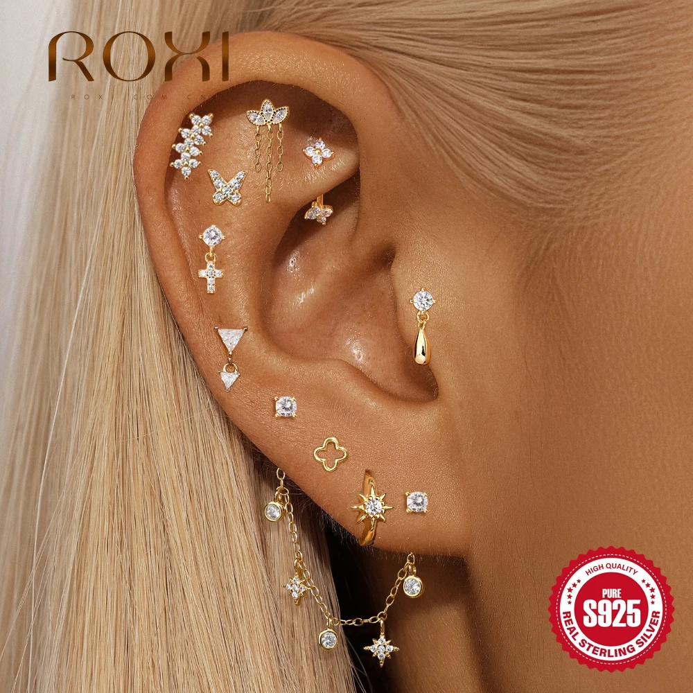 ROXI 925 boucles d'oreilles en argent Sterling pour femmes papillon gland fleurs dos plat boucle d'oreille Tragus Stud Helix boucle d'oreille cadeaux goujon