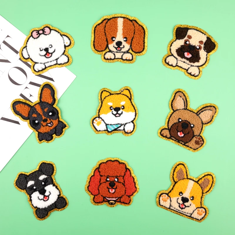 Chenille Patches for Iron-on Clothing Corgi Teddy Dogs Sticker Sew-on Embroidered Children's Clothing Jacket Backpack Applique