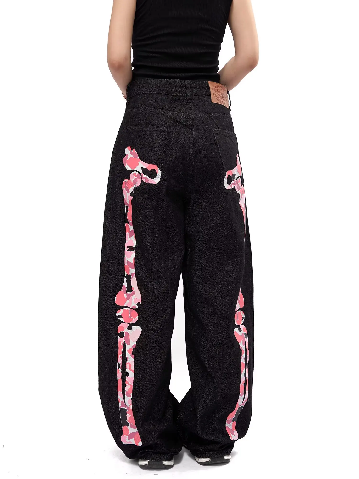 American Y2K New Grey Printing Black Jeans Men Women High Street Vintage Hip Hop Harajuku Casual Joker Couple Wide-leg Pants