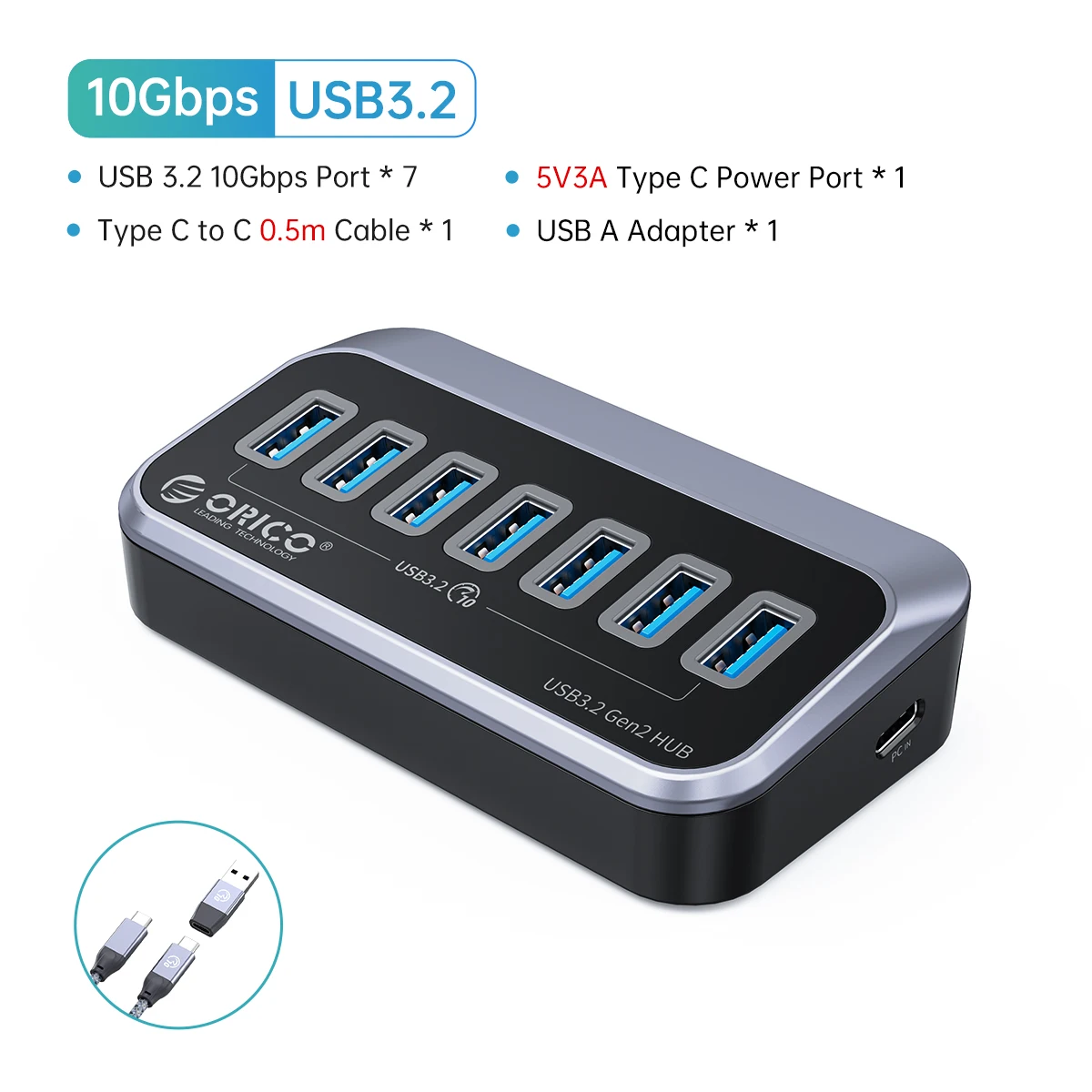 Orico abs 10gbps usb 3,2 hub supers peed typ-c splitter otg adapter mit usb c netzteil anschluss für macbook computer zubehör