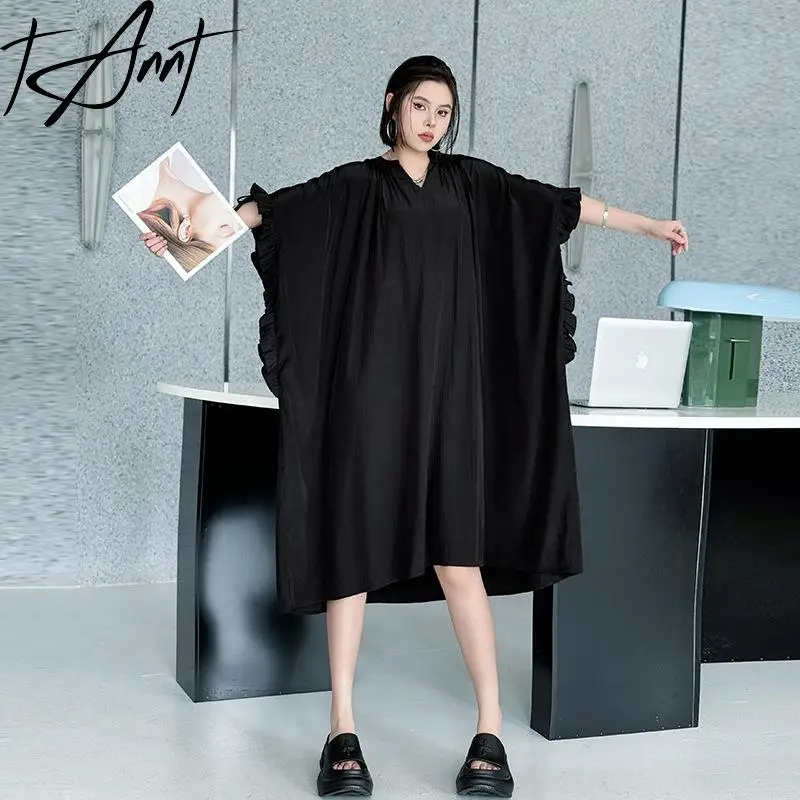 

Tannt Women Dress Batwing Sleeve V-neck Bandage Loose Long Dresses For Women 2025 New Spring Black Casual Long Dresses