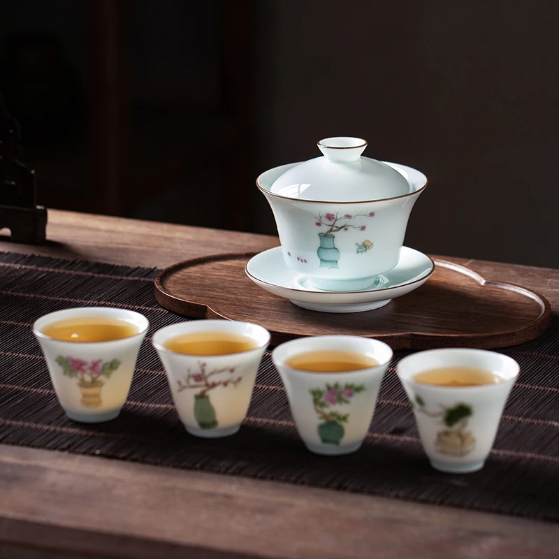 Zhong's kiln Porcelain Tea Bowl And Tea Cups Set Ancient Chinese Ceramic Kung Fu Tea Bowl With Lid Teacup Master Cup