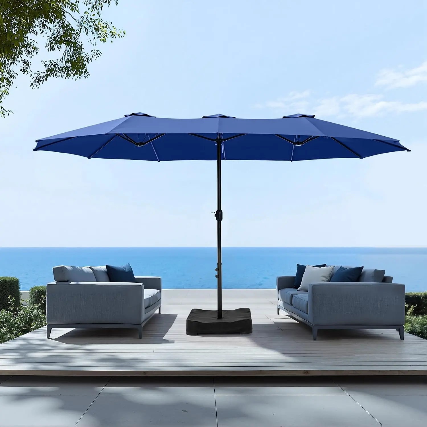 15ft Extra Large Outdoor Patio Umbrella with Base Included, Haze Blue |  Rectangular Outdoor Umbrella Heavy Duty,Customized
