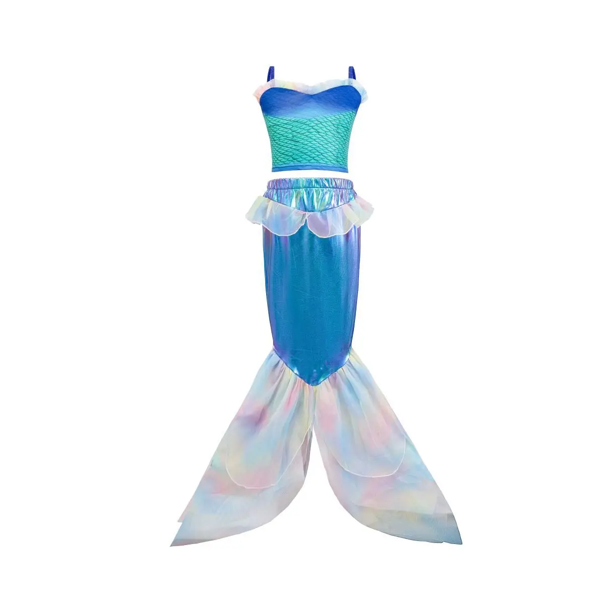 Iridescent Mermaid Princess Dress 2Pcs Set Top Skirt Ariel Cosplay Costume Marine Theme Kids Birthday Party Outfit Purim Apparel