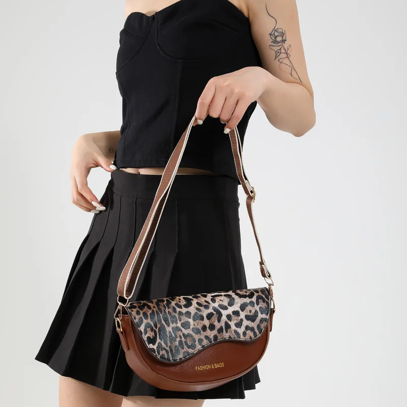 Leopard Underarm Shoulder Bags for Women Trend 2024 New Vintage PU Leather High Quality Fashion Cute Handbag Woman