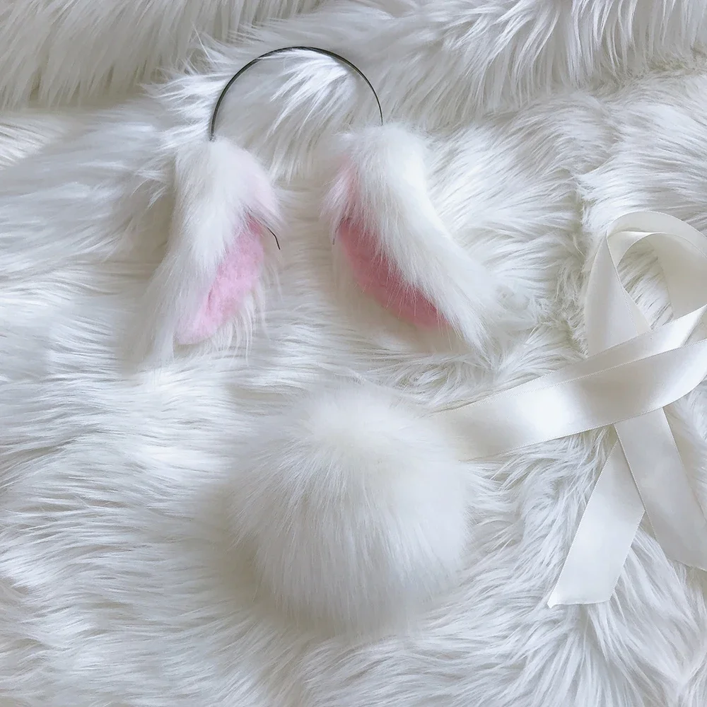 

Custom Hand Made Imitation Animal's Ear White Rabbit Ears Hairhoop Headwear For Anime Lolita Cosplay Halloween Costume Accesso