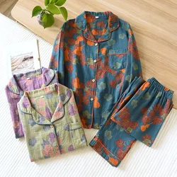 2024  Spring and Autumn New Women's Pajama Set 100% Cotton Vintage Long sleeved Pants Two Piece Set for Home Furnishings