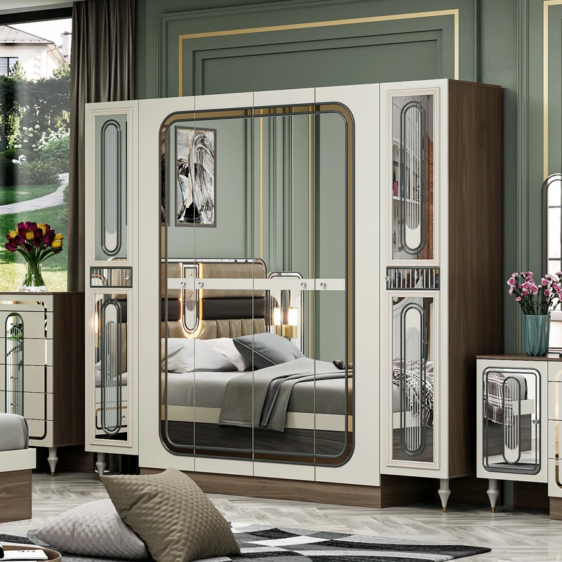 Foshan manufacturers wholesale wood frame double king bed set modern luxury leather home wood full bedroom set furniture