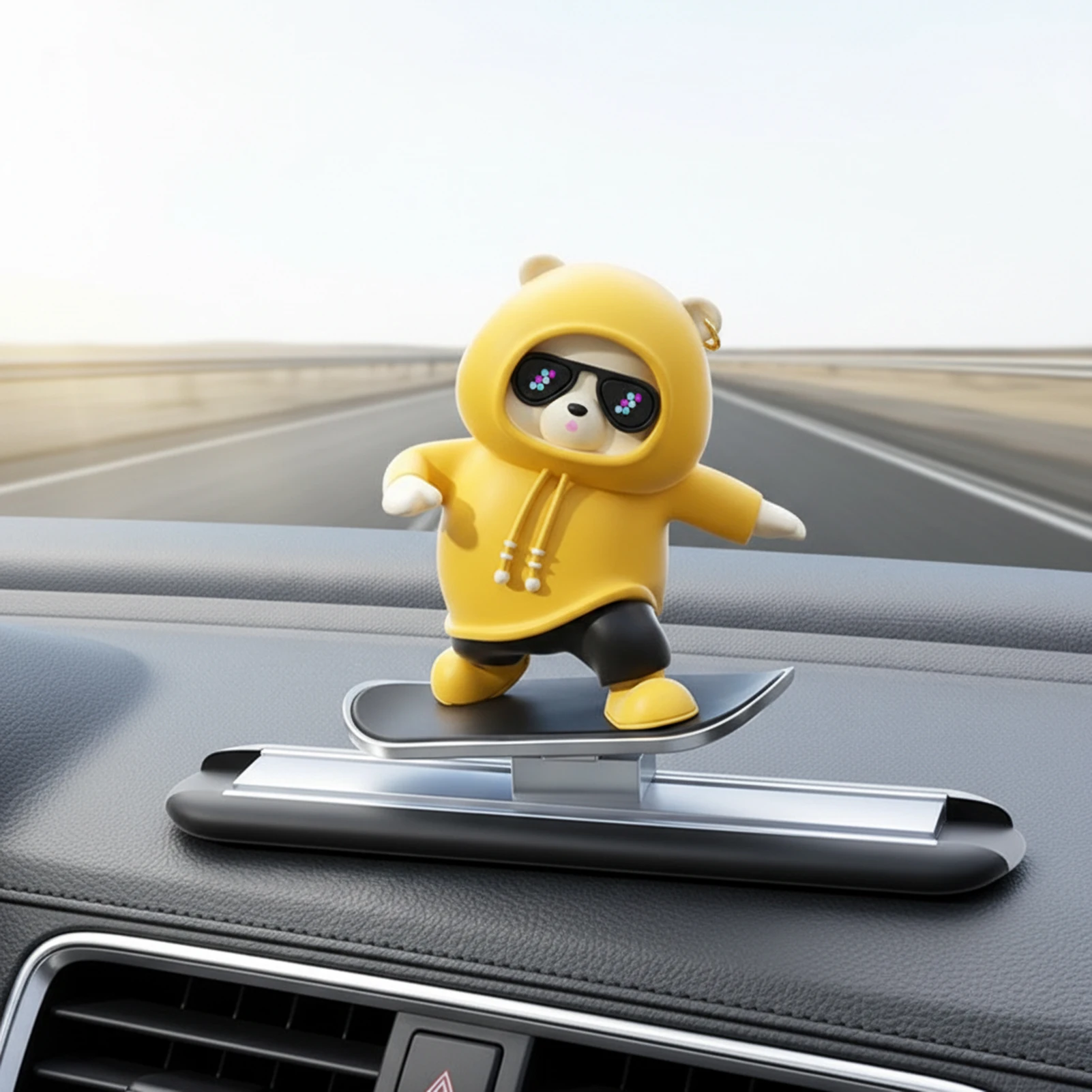 Skateboard Bear Car Dashboard Ornament Metal PVC Dynamic Design Cute Cartoon Decoration for Auto Interior Gifts