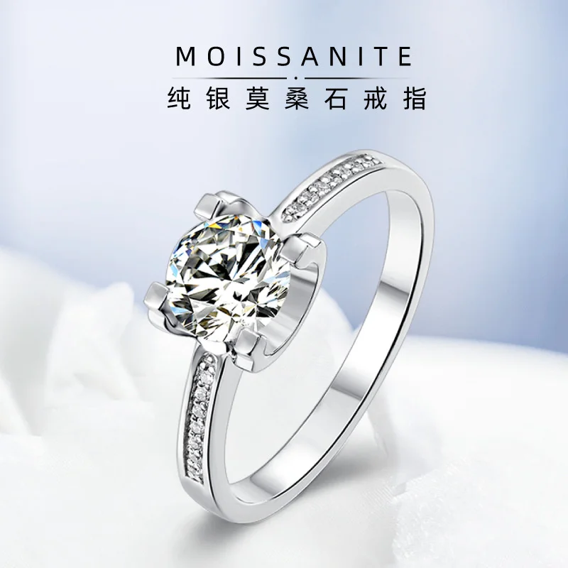 Luxury brand genuine real jewels Straight arm micro cow head Women's fashion simple s925 sterling silver inlaid 1 carat Mosan st