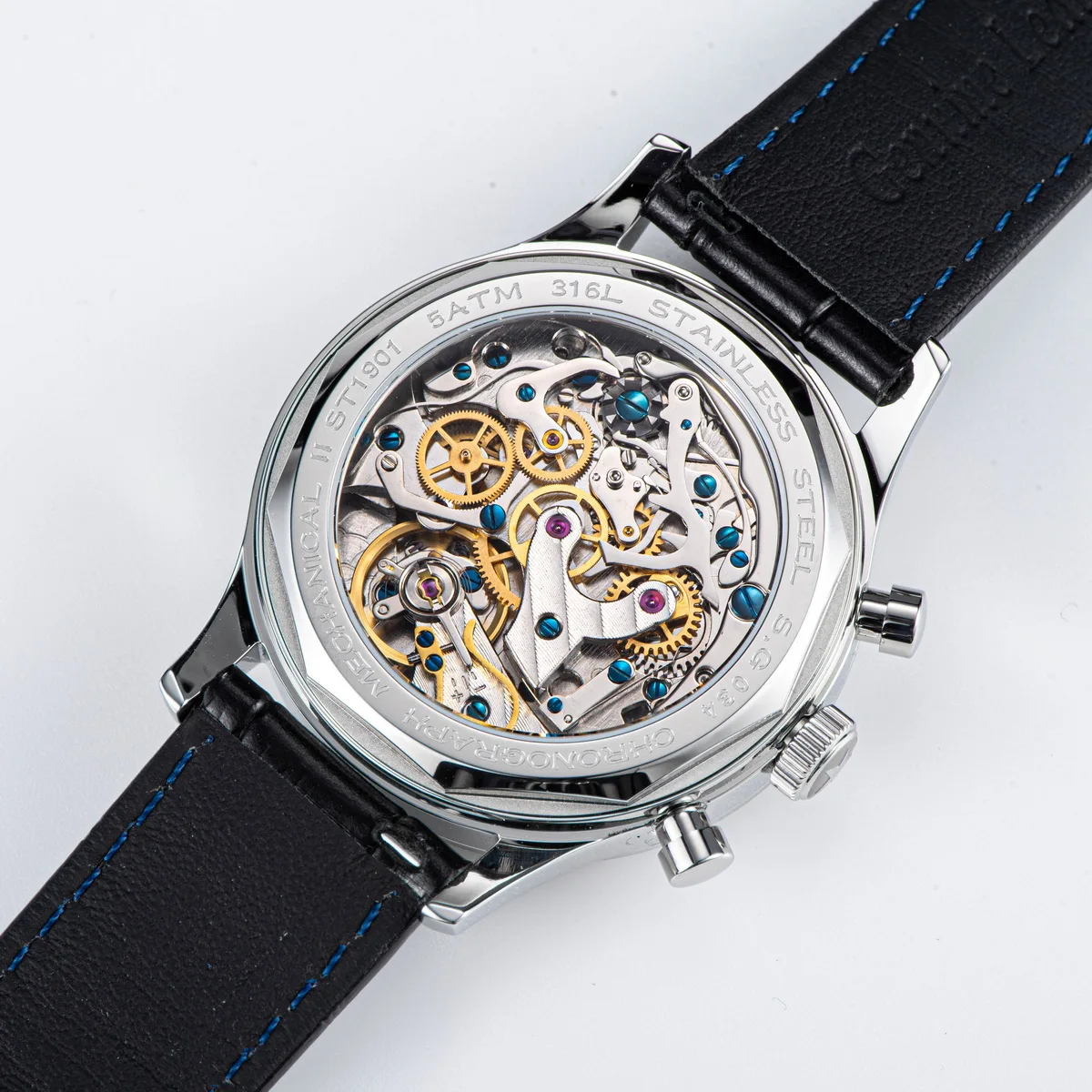 Sugess 1963 パイロットウォッチメンズ機械式クロノグラフパンダ腕時計 