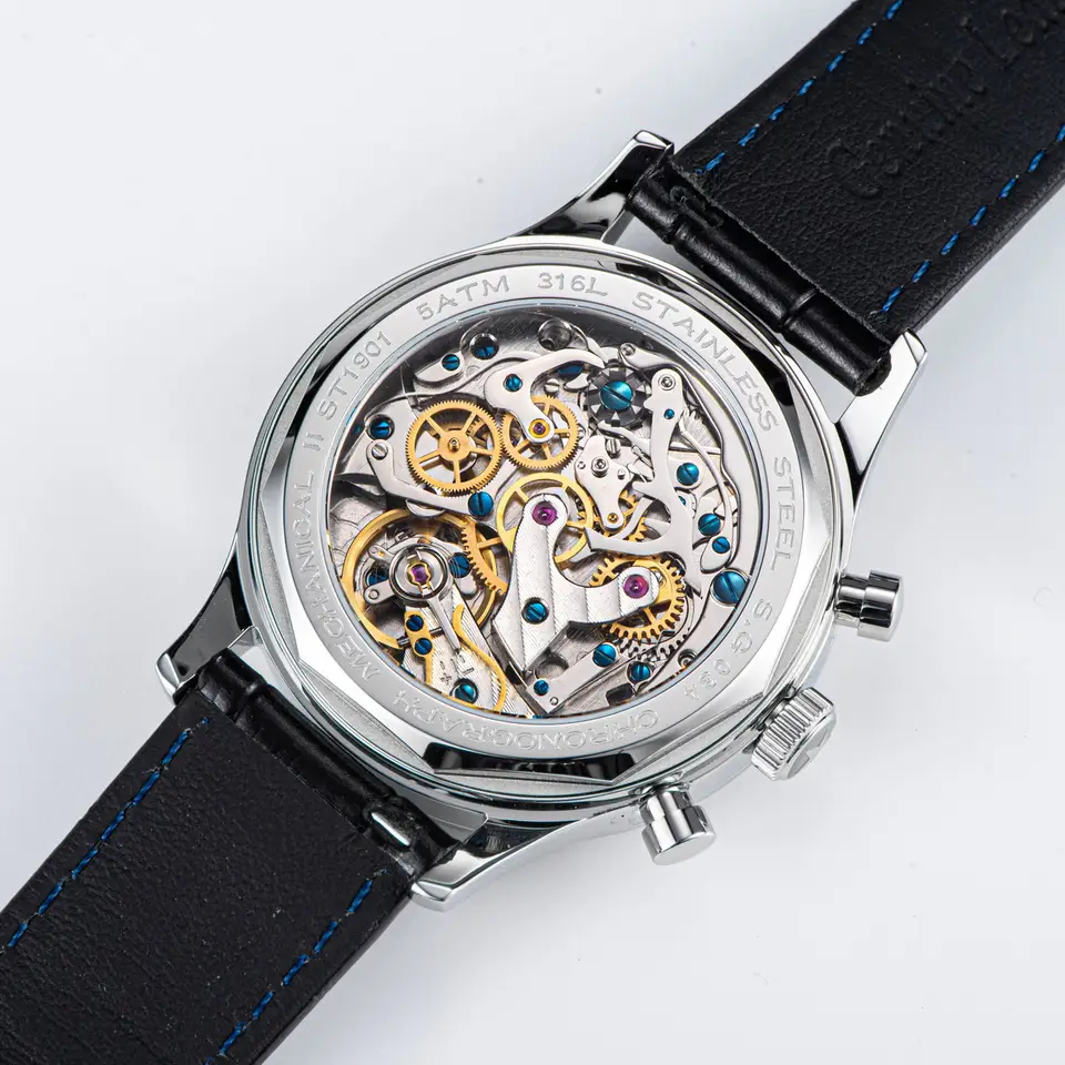 ساعة طيار Sugess 1963 رجالية، كرونوغراف ميكانيكي، ساعة يد باندا، مقاومة للماء، حركة Seagull ST1901 v3 - 3
