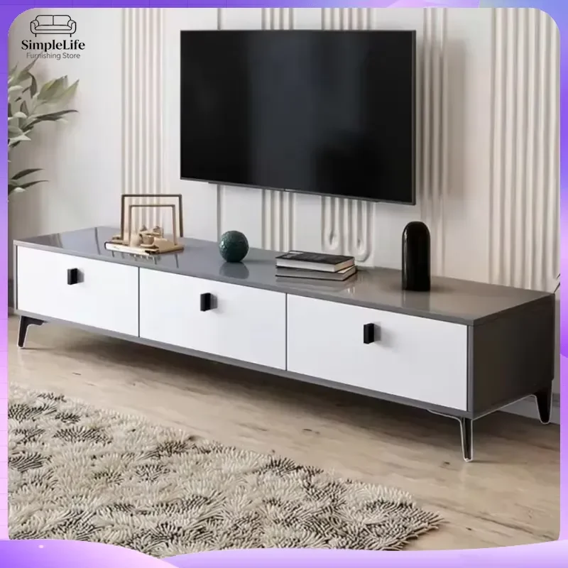 Modern Wooden TV Stand with Storage Shelves Extendable Coffee Table for Small Apartment Home Office Farmhouse Living Room