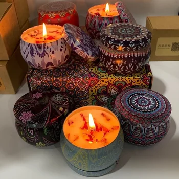 1PCS Vintage Can Candles Soy Wax Flower Fragrance Scented Candle Home Decoration Candle Jars for Wedding Ceremony Birthday Gift 1