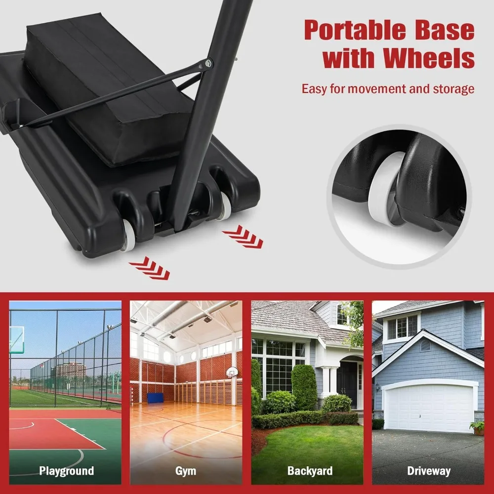 Verstelbaar basketbalringsysteem voor buiten 4,4-10 FT, draagbaar met 44 inch onbreekbaar bord, weerbestendig voor verbeteren