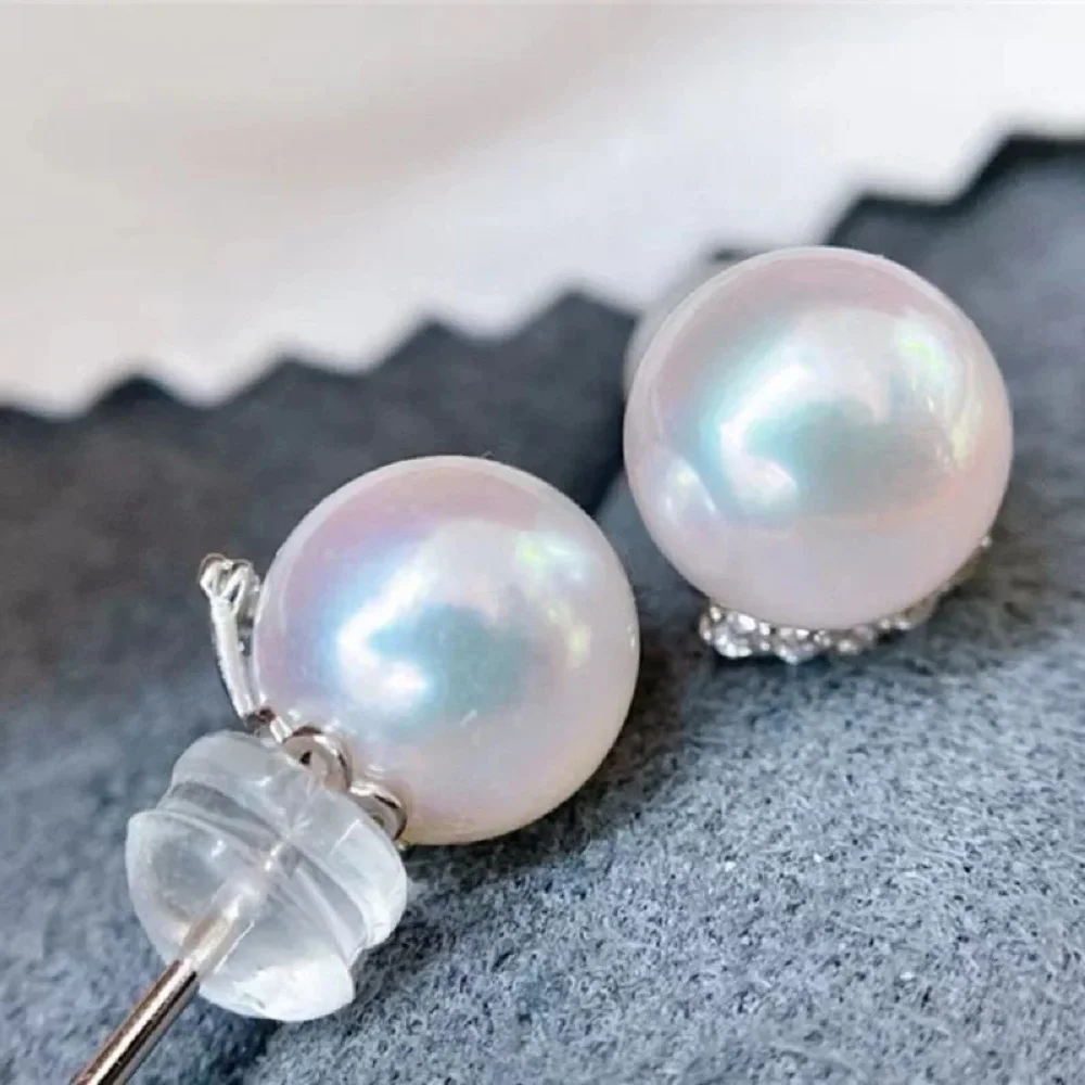 

Fashionable and trendy pearl earrings AAAA 9-10mm10-11mm natural South China Sea round pearl earrings 925s