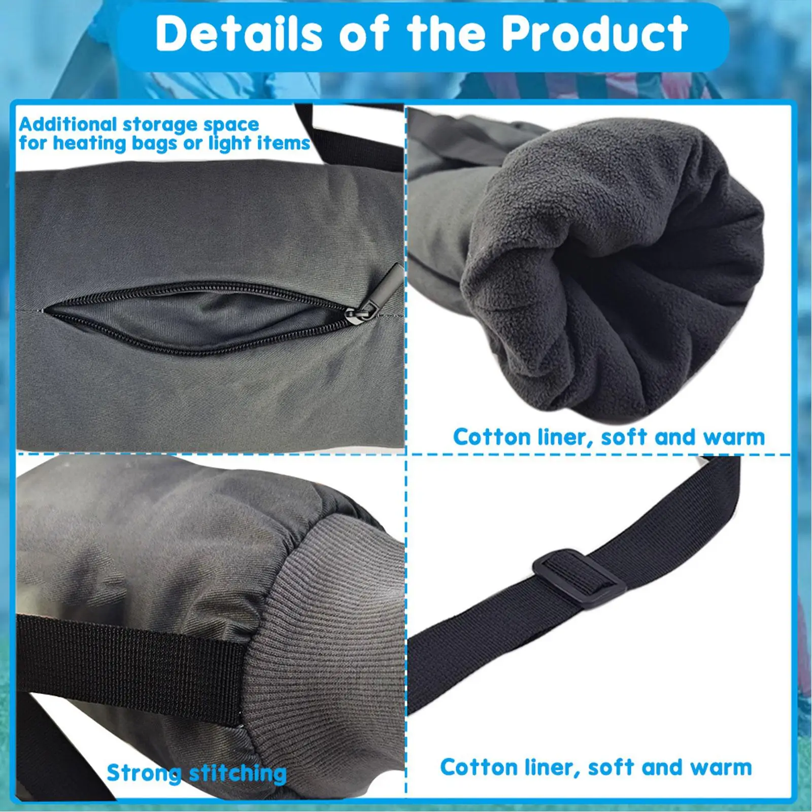 Hand Warmer with Adjustable Strap with Zipped Pocket Portable Glove Hand Muff for Baseball Men Women Hiking Backpacking Soccer