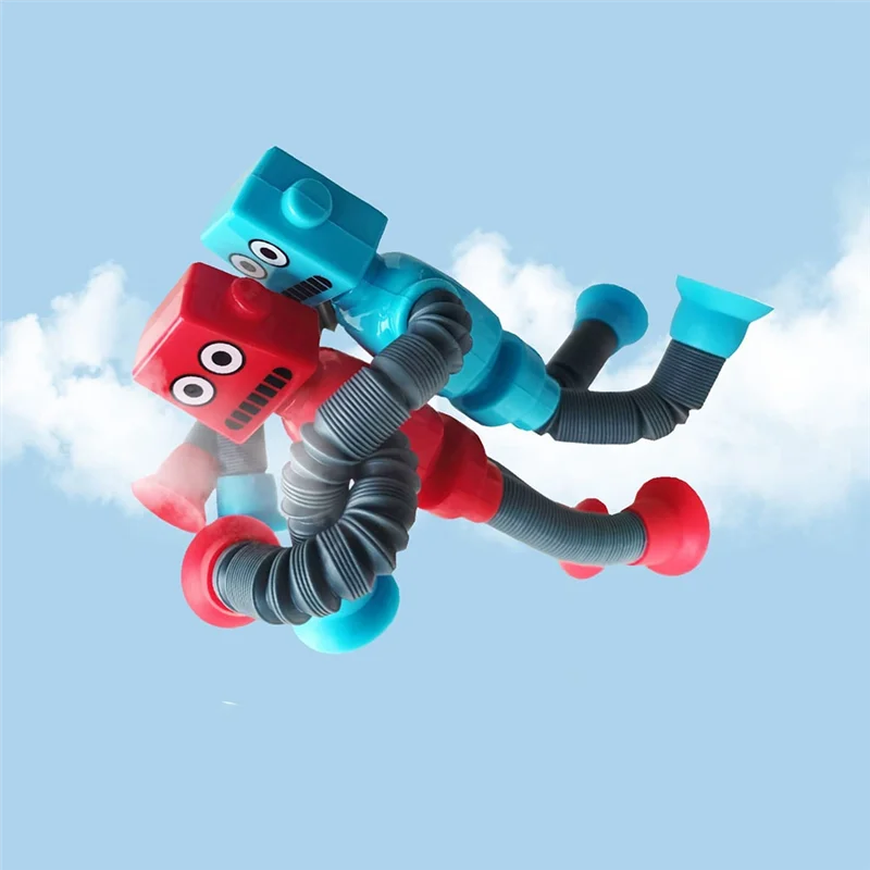 4Pc Telescopic Suction Cup Robot Toy Cartoon Puzzle Suction Cup Parent-Child Interactive Decompression Toy with Light