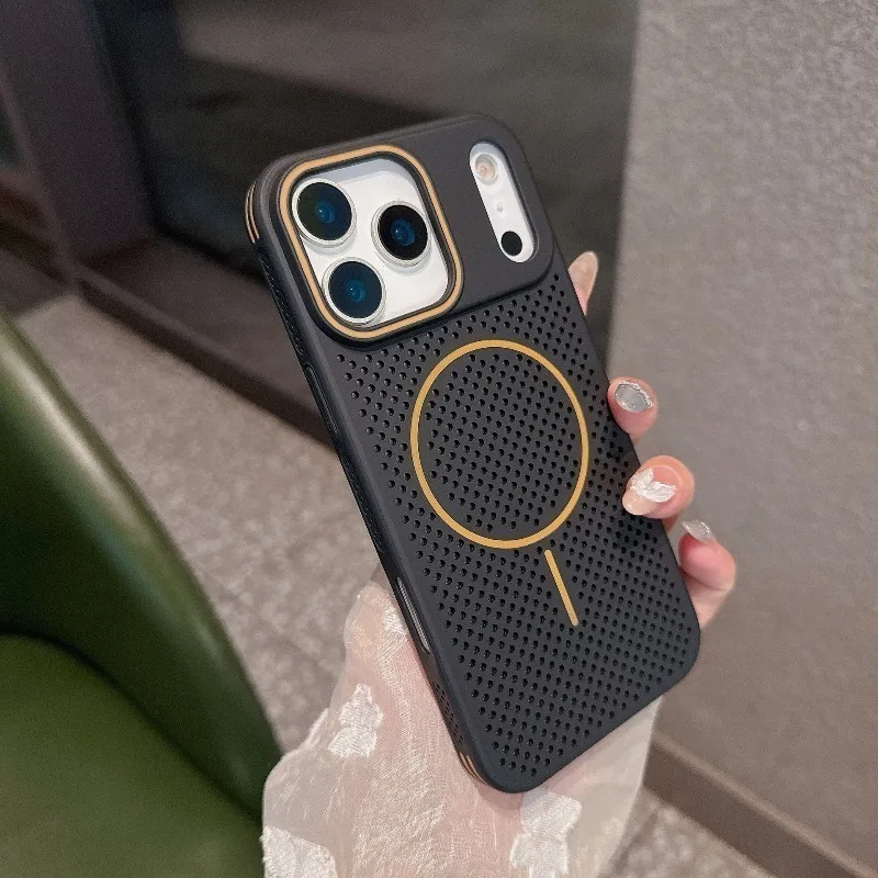 For IPhone 15 Pro Max Breathable Case Fine Ring Magnetic Attraction New Color Blocking Protective Cover