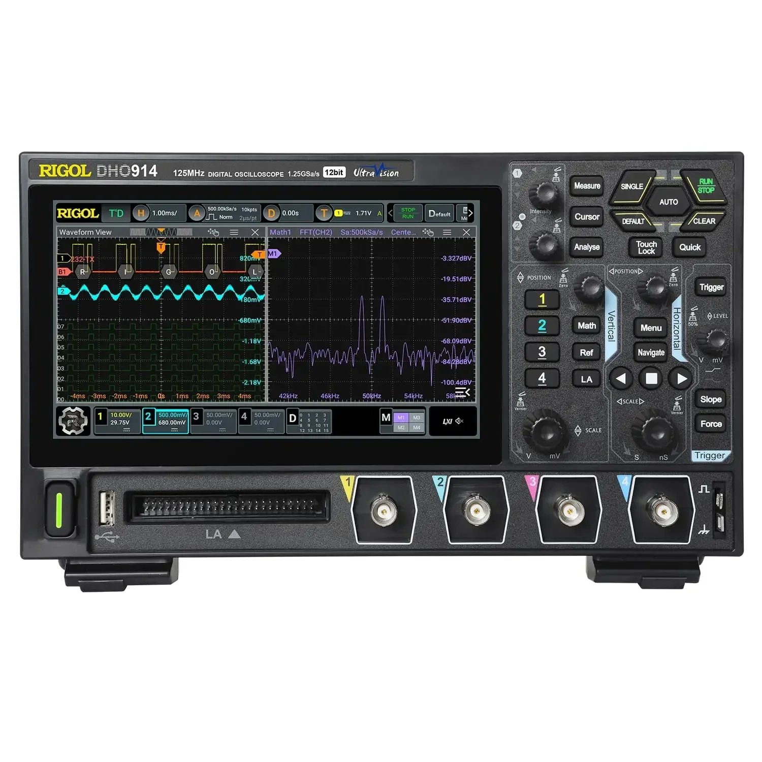 

Digital Oscilloscope 4 Analog Channels 125 MHz 16 Digital Channels 1.25 GSa/s 50 Mpts 7'' Touch Display