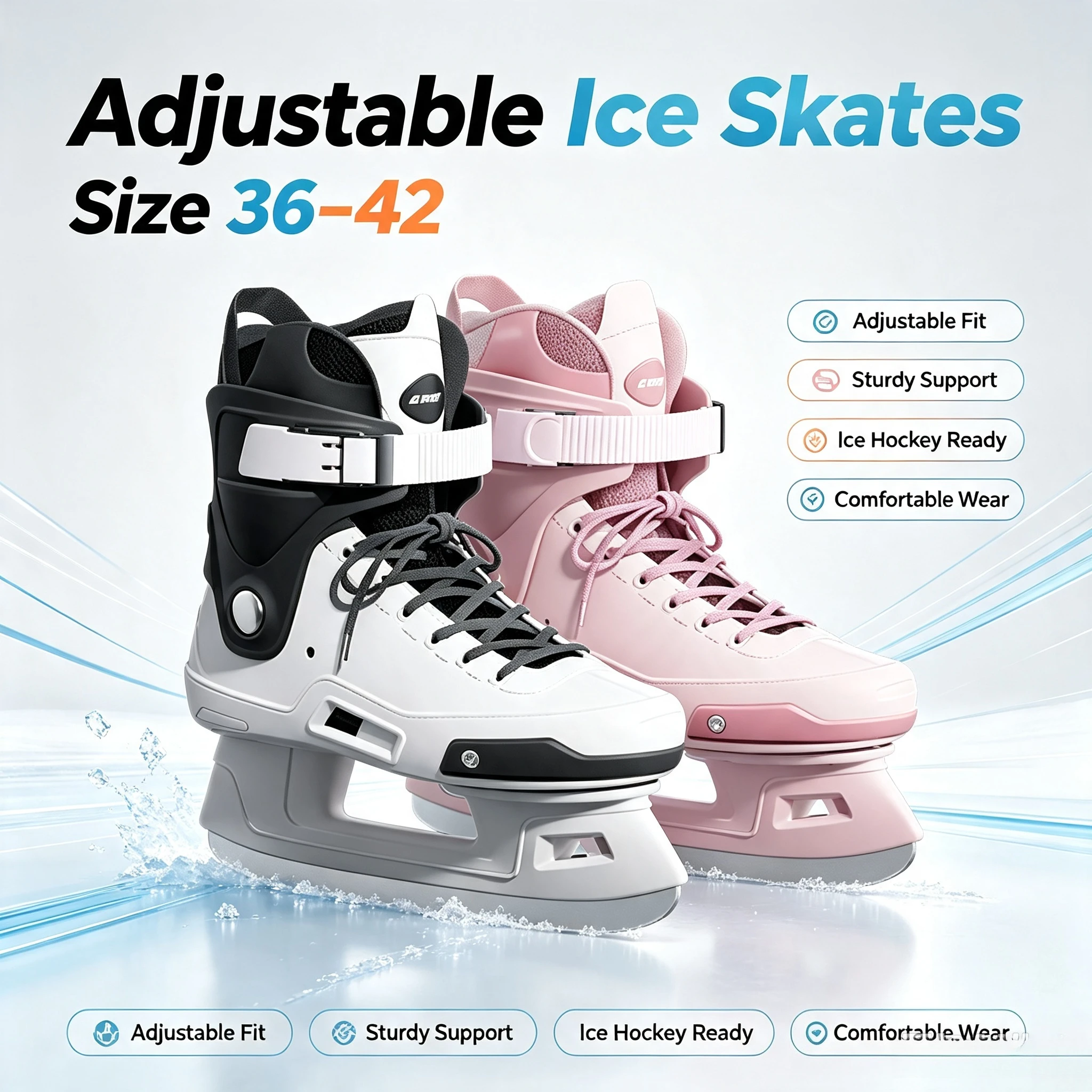 Adjustable Size Figure Ice Skates Thickened Warm Ice Skating Shoes for Adult Kids Adjustable Buckle Club Training Skates