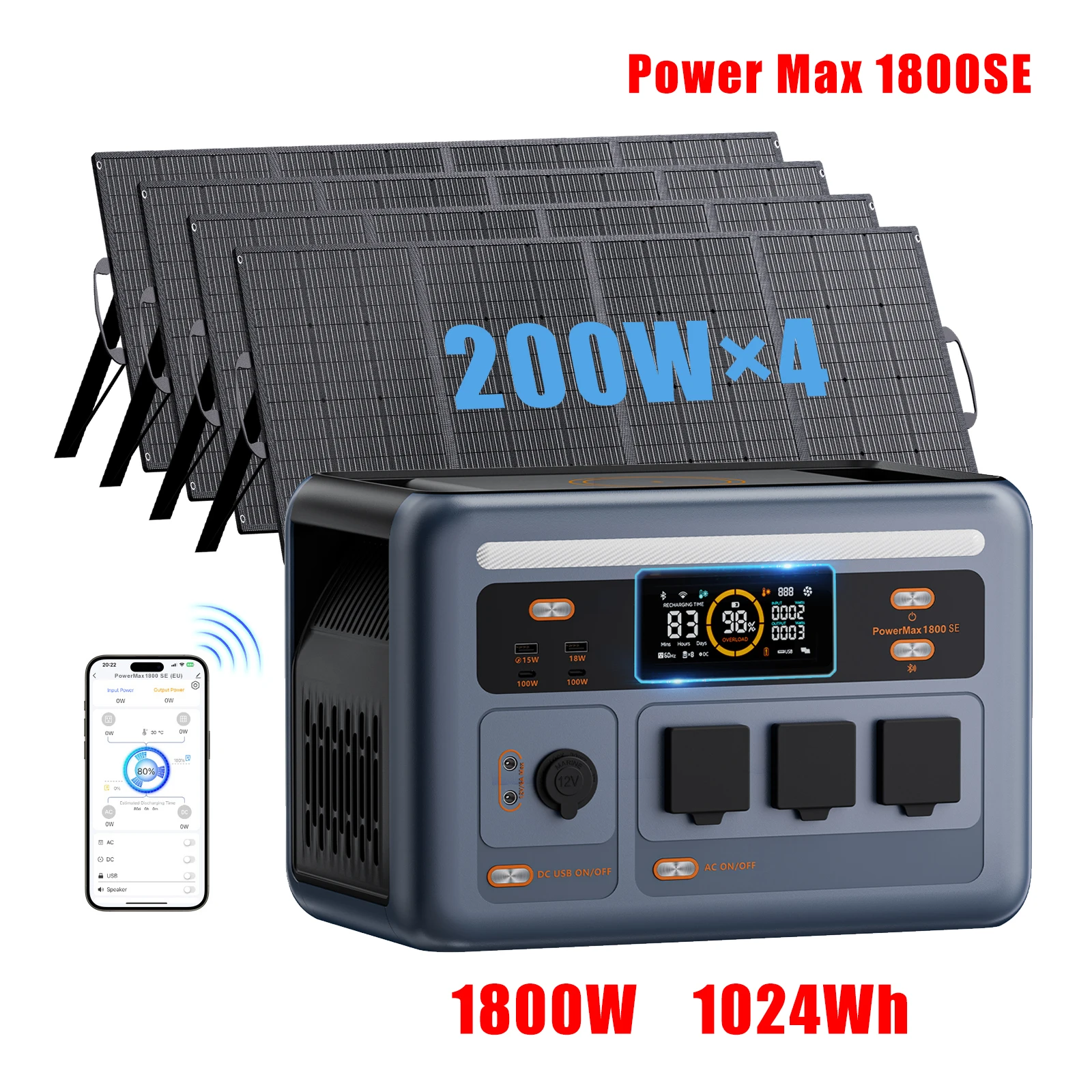 OSCAL 1800SE 1800W Tragbare Powerstation 1024Wh Solargenerator LiFePO4-Batterie mit Solarpanel Smart-App-Steuerung für Wohnmobile