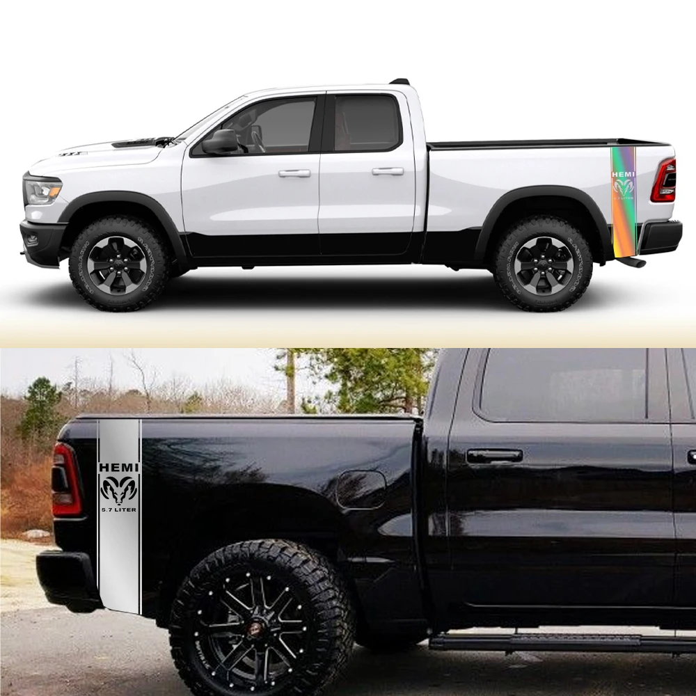 ملصقات لاقط لدودج رام 1500 2500 هيمي المتمردين 5.7 لتر شاحنة الباب الخلفي الجانب مخصص ملصق مائي غطاء الفينيل اكسسوارات السيارات