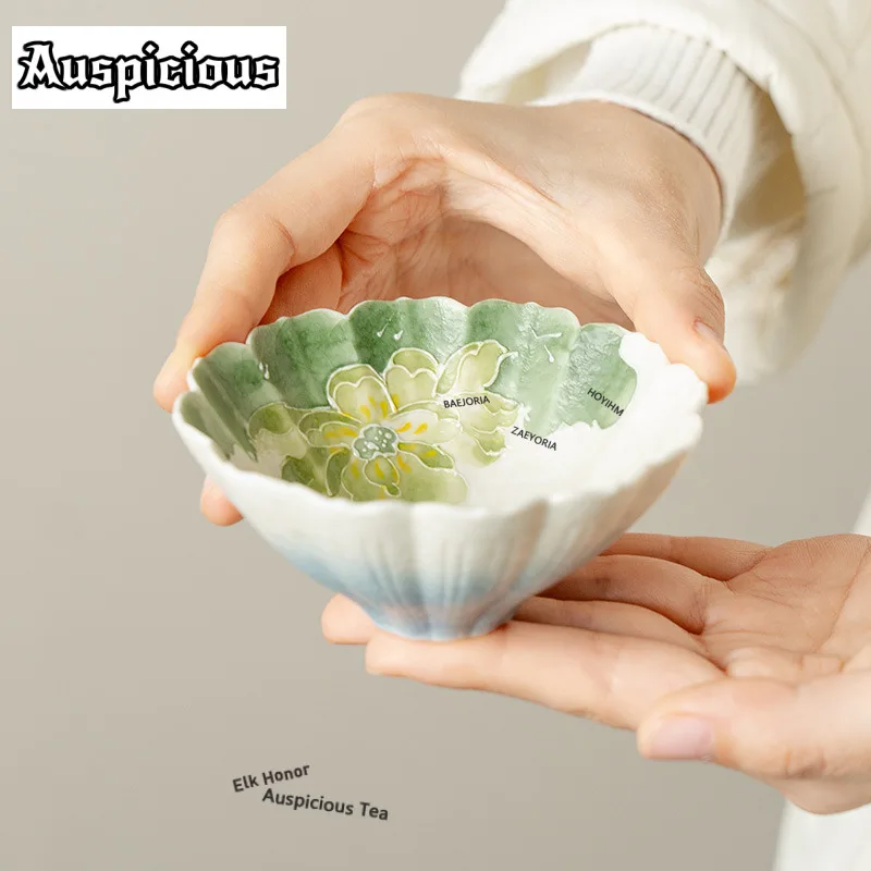 

80ml Lotus Pond Blue Wave Teacup Japanese Tea Bowl Sample Tea Cup Tea-tasting Meditation Cup Chazhan Master Cups Drinkware Gift