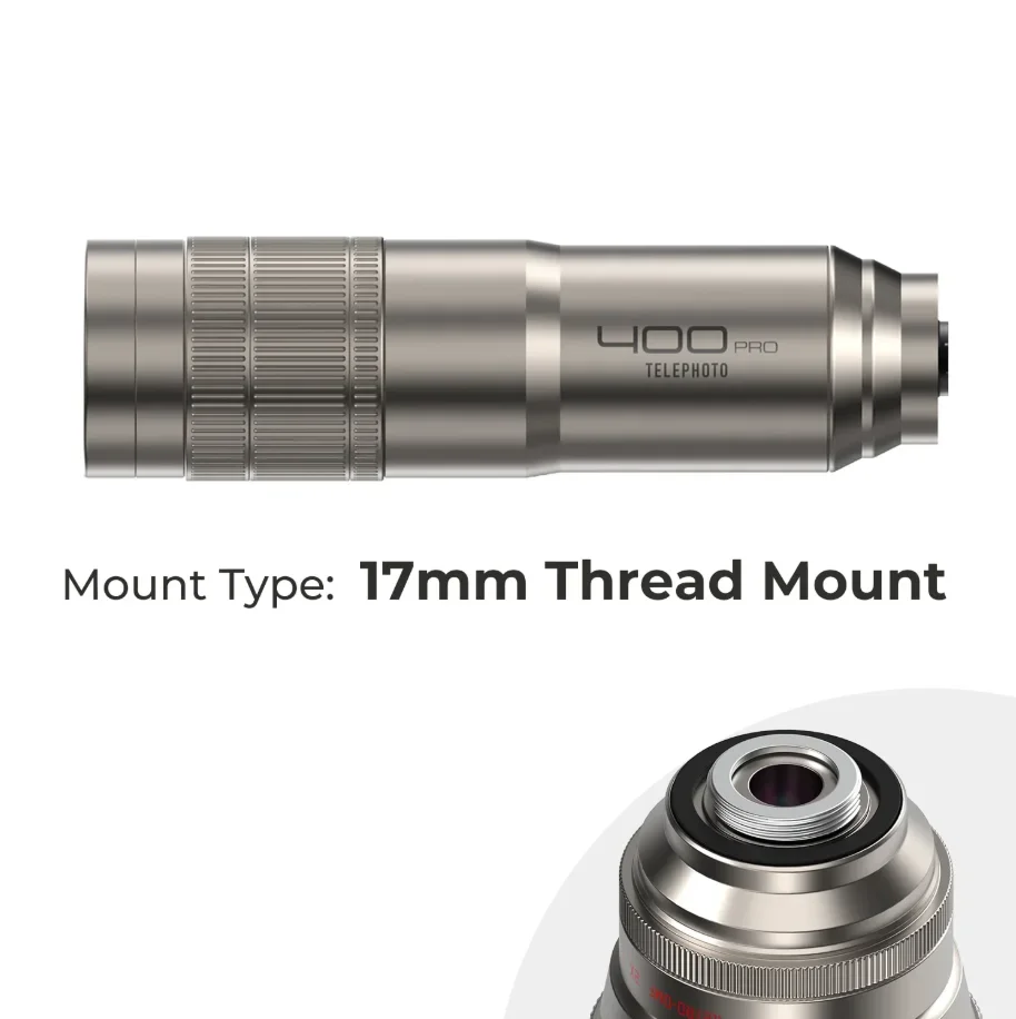 Fotorgear 400mm Pro Telephoto Lens For SmartPhone Telephoto Additional Lens Universal Long Range Photography T-mount/17mm Thread