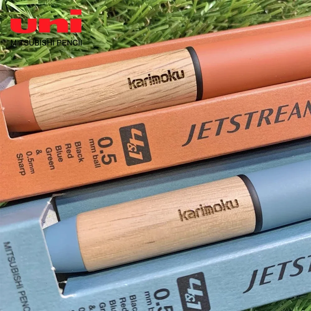 Japan UNI Jetstream Multi-function Pen 4 Ballpoint Pen + 1 Mechanical Pencil Limited Wooden Handle Multi-color Pen Stationery